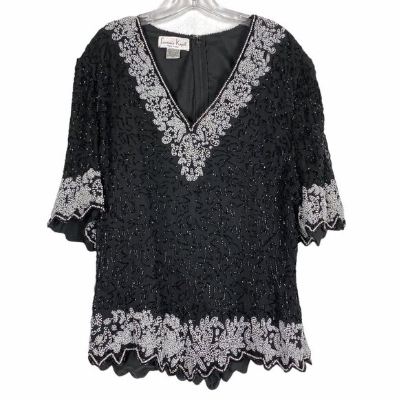 Vtg Beaded Top Blouse Silk Black Black Dressy Party Formal 1X - Picture 7 of 7